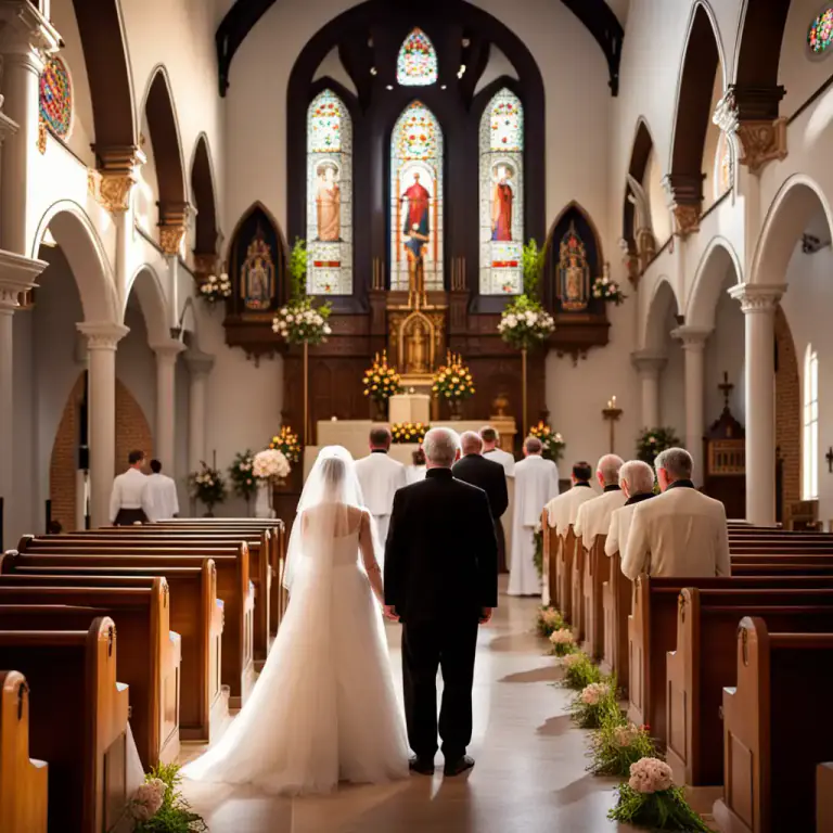 Visual representation of "wedding" - The mass or the special religious service where two people get married.