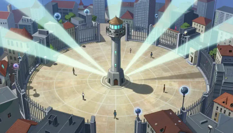 Visual representation of "panopticon" - A philosophical concept that symbolizes the effects of surveillance and control in society, beyond its literal architectural form.