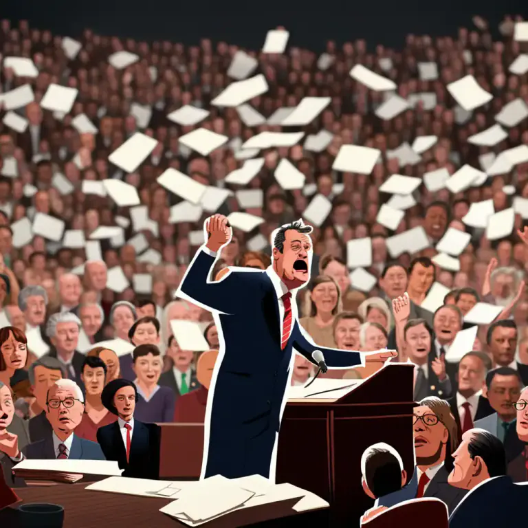 Visual representation of "play to the gallery" - Perform in a manner intended to impress or attract attention from the largest audience possible, often by overacting or being dramatic.