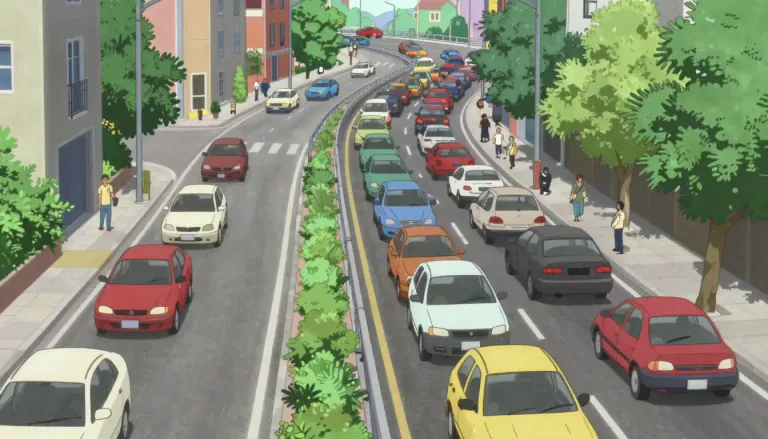 Visual representation of "bypass" - a road made to go around a crowded area or blockage