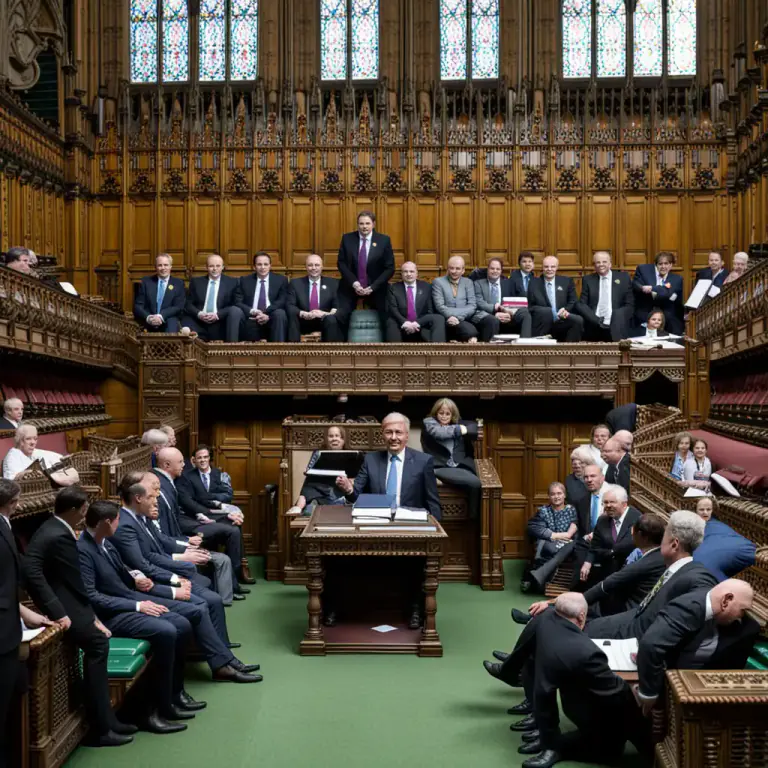 Visual representation of "bench" - A group of people who form the British government and sit on a long 'bench' in the House of Commons