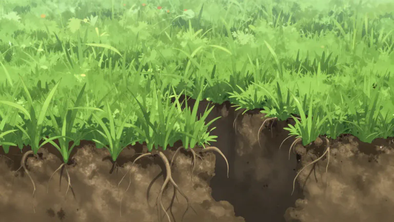 Visual representation of "turf" - The surface layer of earth in which grass grows