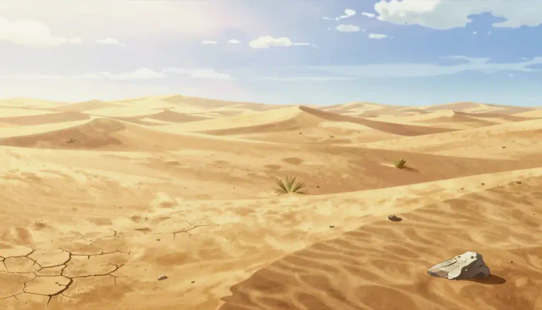 Visual representation of "desert" - A barren or very dry area where there is little rain, and few plants and animals live