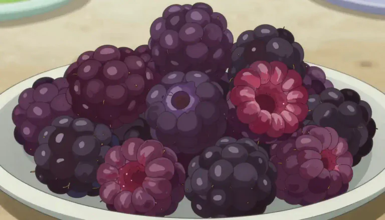 Visual representation of "boysenberry" - A boysenberry is a large, dark purple fruit that is a hybrid of a blackberry and a raspberry.