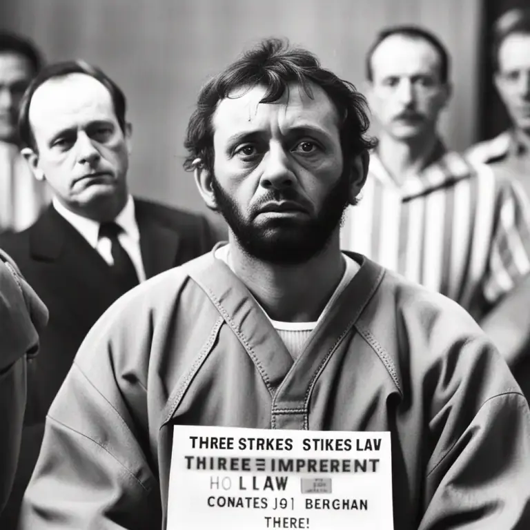 Visual representation of "three strikes and you’re out" - A law in some areas of the U.S. that says if you commit three serious crimes, you will be put in prison for the rest of your life.