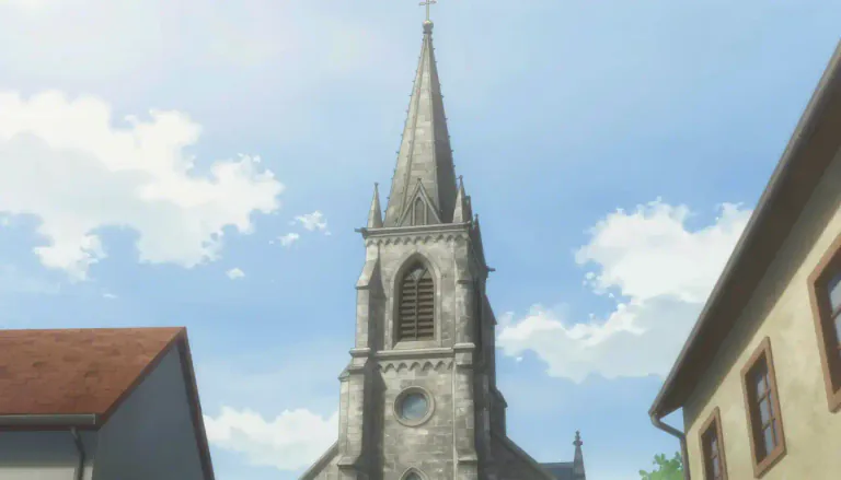 Visual representation of "spire" - The sharp, pointed top part of something, especially a building.