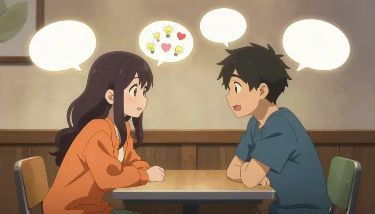 Visual representation of "discussion" - A talk with someone where you exchange ideas or thoughts