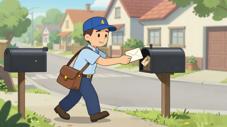 Visual representation of "postman" - A person who delivers mail to people's homes or businesses