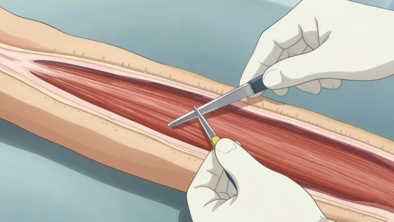 Visual representation of "fascia" - A layer connecting the skin to the muscles underneath