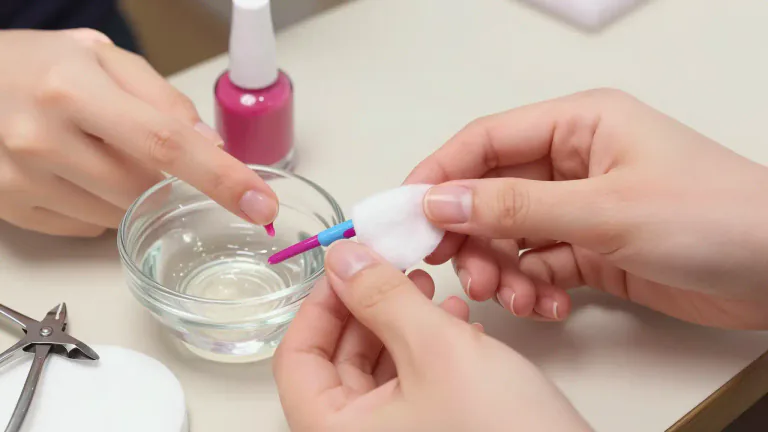 Visual representation of "soak off" - To remove nail polish or false nails by soaking them in a special liquid.