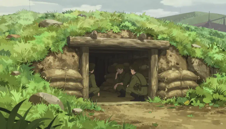 Visual representation of "dugout" - A shelter dug into the ground, typically used by soldiers or sports players.