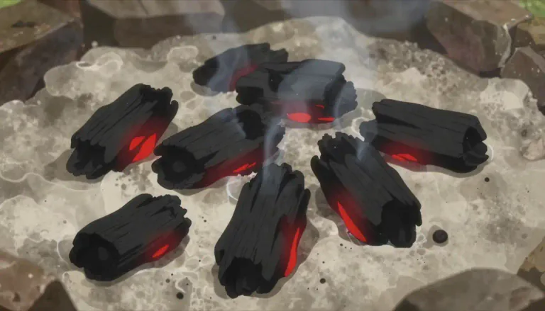 Visual representation of "cinder" - A small piece or type of charcoal that's left after something has been burned.