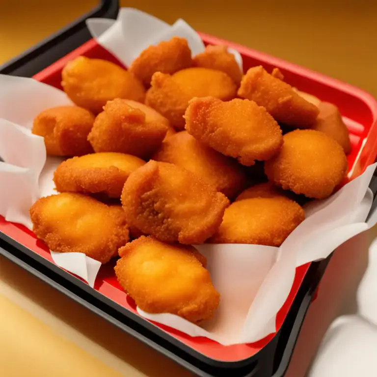 Visual representation of "nugget" - A small piece of chicken or another food, usually fried and eaten as a snack or fast food.
