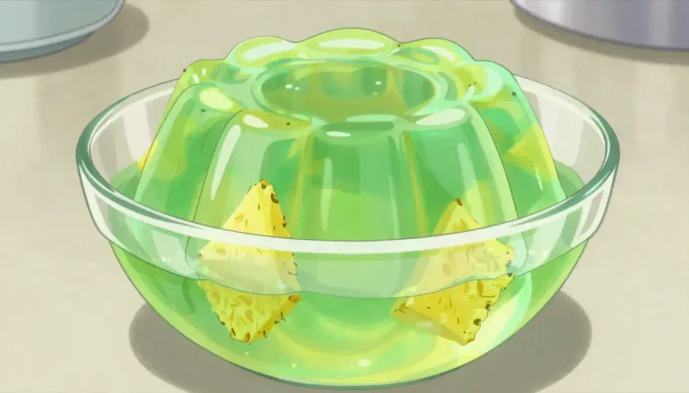 Visual representation of "jello" - A sweet dessert made by boiling gelatin in water and adding flavors and colors.