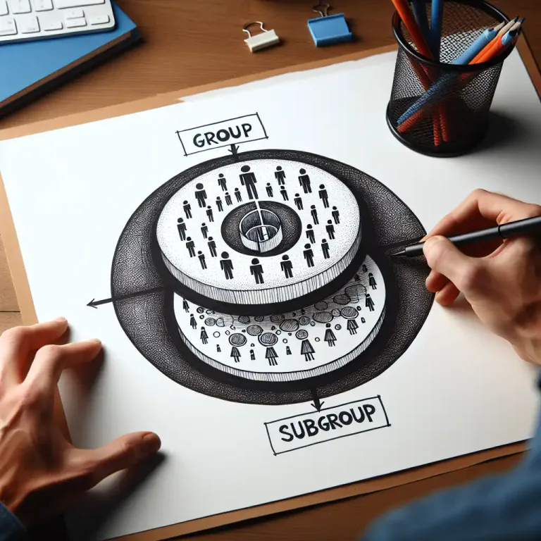 Visual representation of "subgroup" - A subdivision of a group in math or science, especially in chemistry.