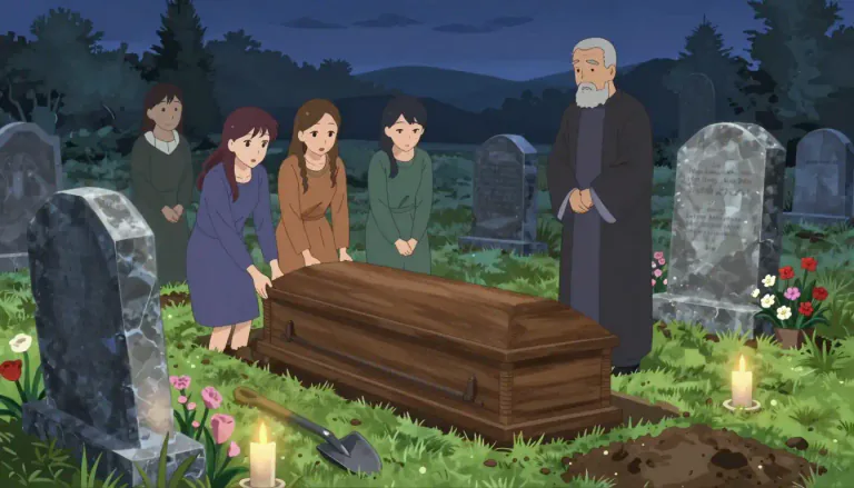 Visual representation of "burial" - The act of placing a dead body in a tomb or grave