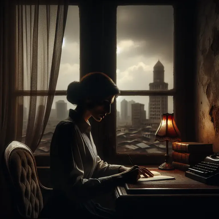 Visual representation of "dystopian" - A person who writes about dystopias or thinks about what they would be like.