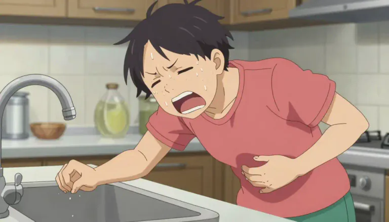 Visual representation of "retch" - To make a strong effort to vomit.