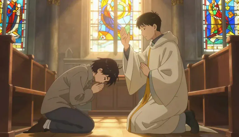 Visual representation of "absolution" - The act of forgiving someone for what they have done wrong, especially in religion.