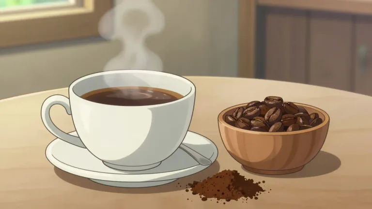 Visual representation of "coffee" - A hot drink made from the roasted and ground seeds of a tropical shrub.