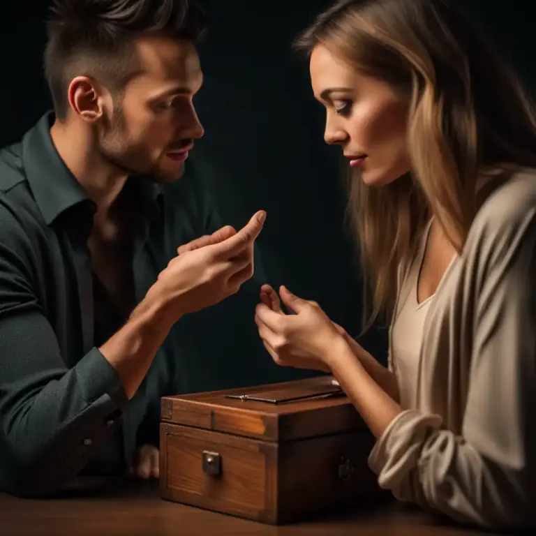 Visual representation of "take somebody into your confidence" - To share a secret or give personal information to someone because you trust them