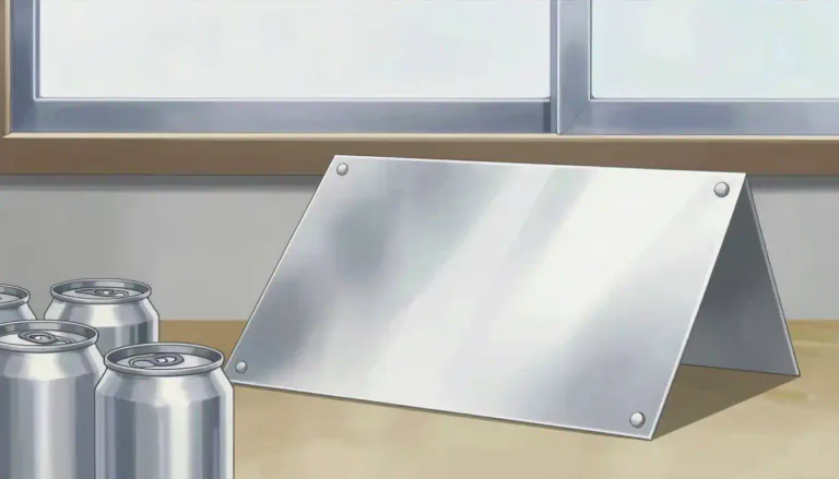 Visual representation of "aluminium" - A silver-colored, light metal used to make things like cans and windows