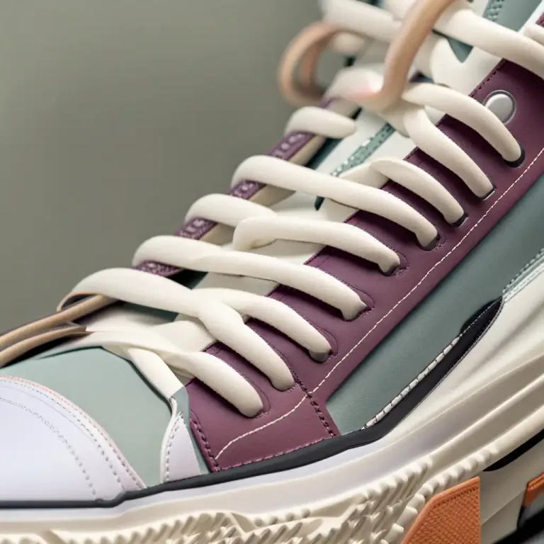 Visual representation of "tongue" - A strip of material like leather sticking out of a shoe near the laces.
