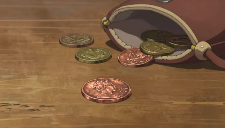 Visual representation of "farthing" - A British coin that was worth very little, not used anymore.