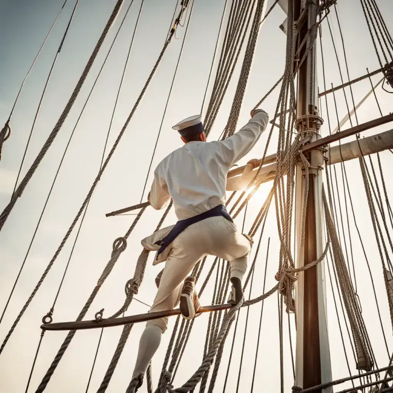 Visual representation of "rig" - The equipment and overhead structure of a sailing vessel.