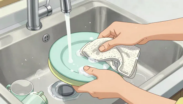 Visual representation of "dishcloth" - A cloth that is used for washing dishes after a meal.