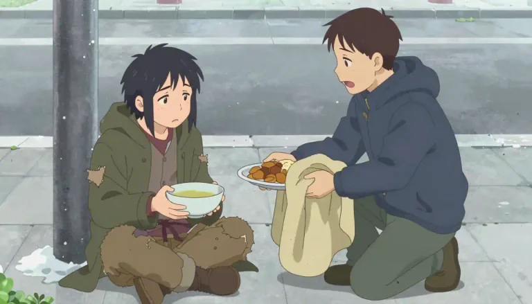 Visual representation of "needy" - Someone who does not have enough, especially of basic necessities like food, clothes, or money