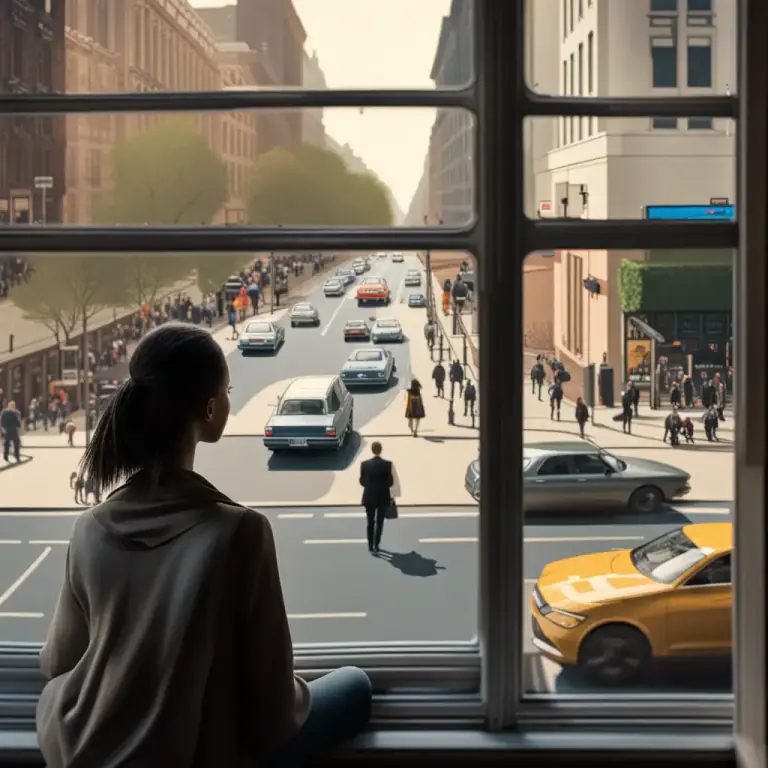 Visual representation of "watch the world go by" - To do nothing or little while life goes on around you.