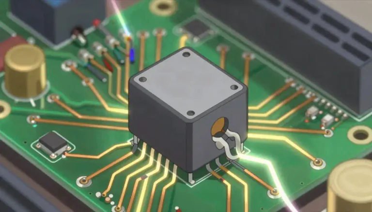 Visual representation of "transistor" - A tiny electronic device used in many machines and gadgets for controlling the flow of electricity.