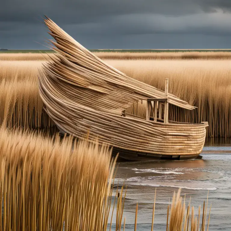 Visual representation of "reed" - A person or thing, especially a boat, that is driven or carried along by the wind, the water, or circumstances