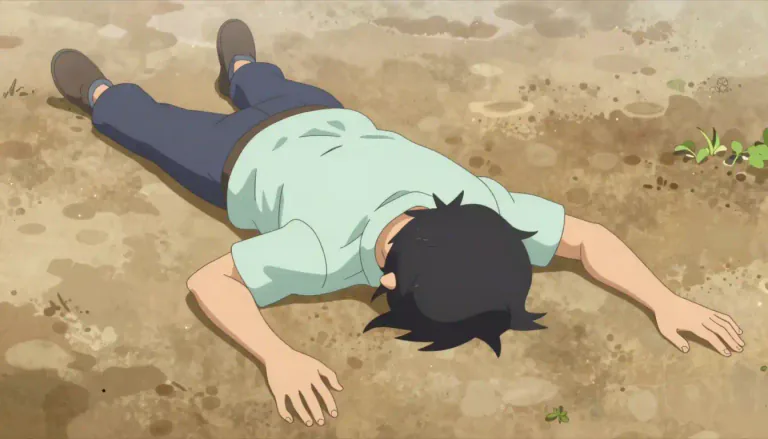 Visual representation of "prostration" - The action of lying stretched out on the ground