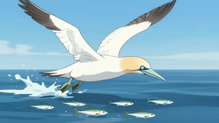 Visual representation of "gannet" - A type of large sea bird which catches fish by diving into the sea.