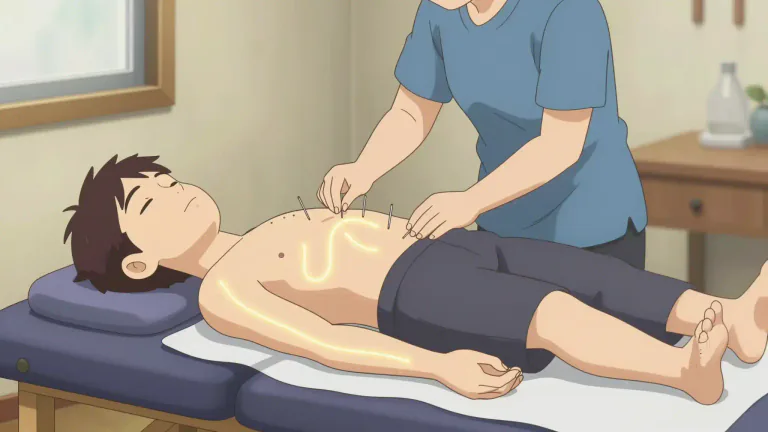 Visual representation of "acupuncture" - A method to manage stress or body imbalance by the application of needles at certain body points.