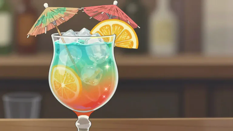 Visual representation of "cocktail" - A mixed drink made with alcohol and often fruit juice