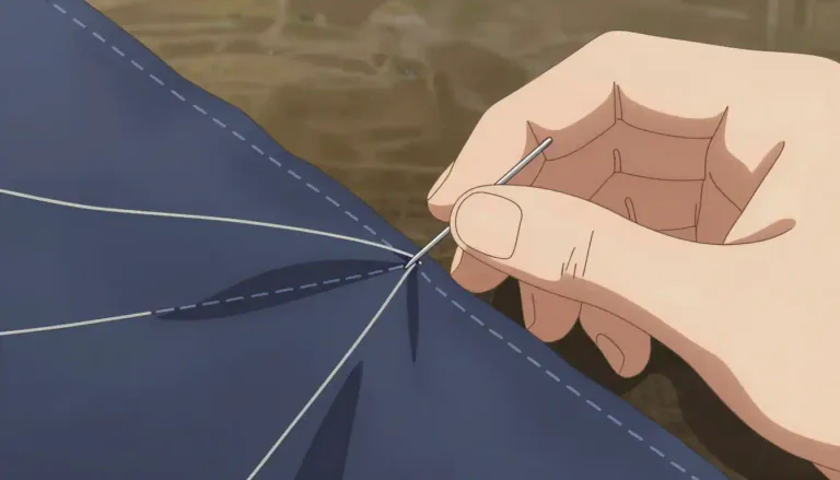 Visual representation of "seam" - A line where two pieces of fabric are sewn together.