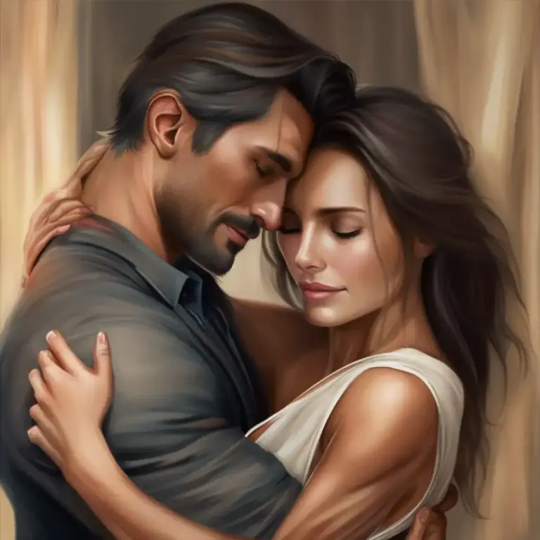 Visual representation of "hug" - Act of hugging; a tight grasp or clasp with arms, usually to express affection.