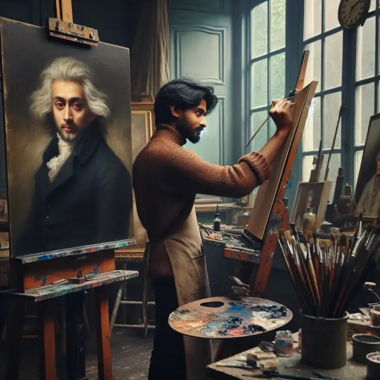 Visual representation of "portraiture" - A representation or a description of someone or something in literature or writing.