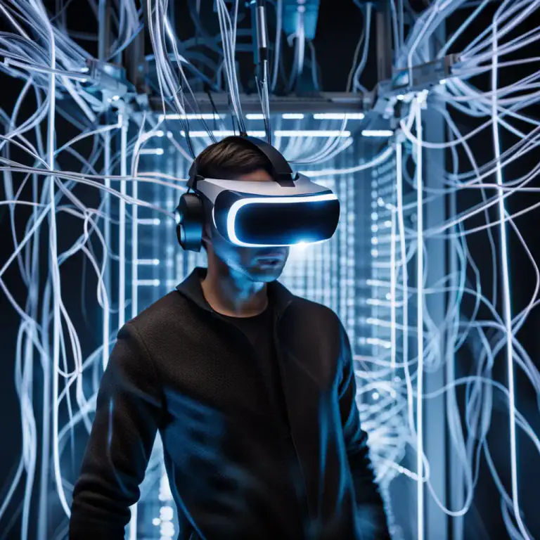 Visual representation of "jack into" - To connect to a computer system, especially through an interface and in a virtual reality context.