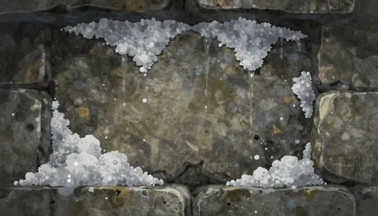 Visual representation of "efflorescence" - A salt substance appearing on surfaces, usually as a result of evaporation or crystallization.