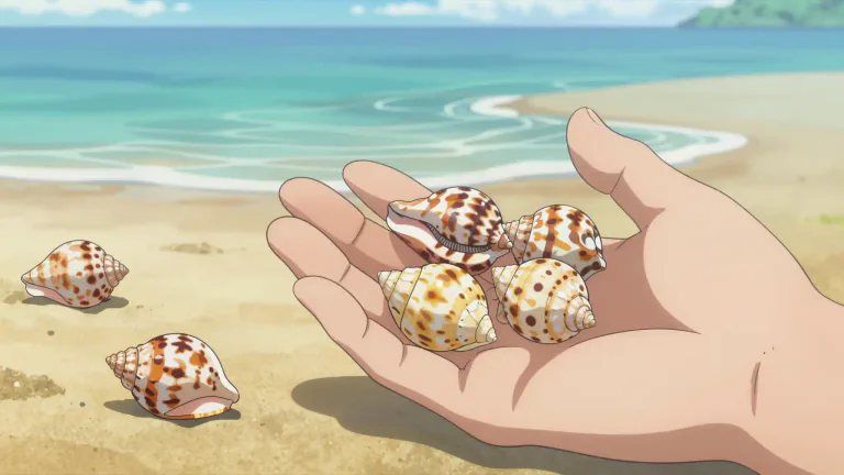 Visual representation of "cowrie" - A type of small colorful seashell found in the tropical oceans, used as money in some cultures in the past.