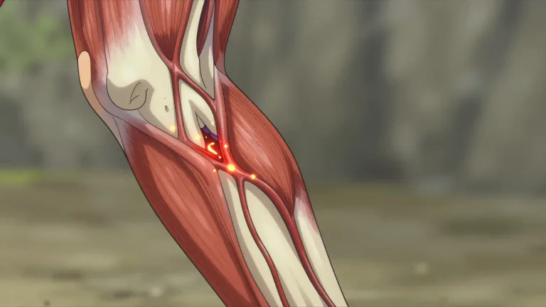 Visual representation of "rhabdomyolysis" - A serious medical condition that occurs when damaged skeletal muscle tissue releases its contents into the bloodstream.