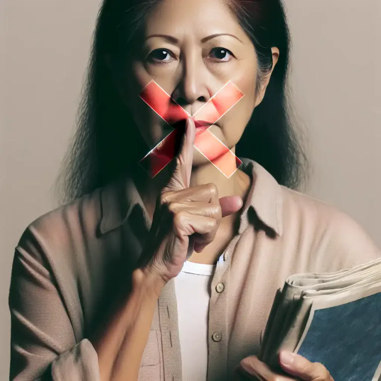 Visual representation of "gag" - A command or act that stops someone from speaking or writing in a free or open way