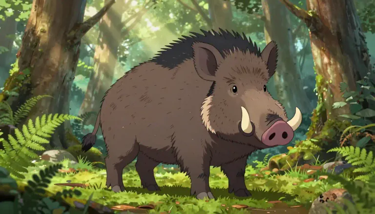 Visual representation of "boar" - A wild pig with bristly fur, often seen in forests
