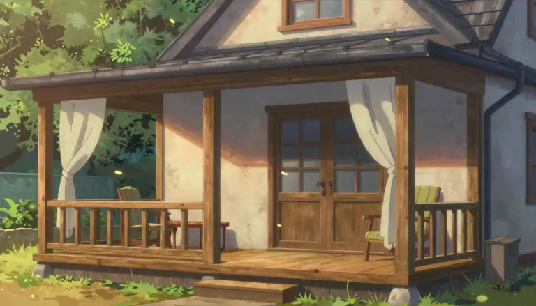 Visual representation of "veranda" - An open area with a roof attached to the outside of a house