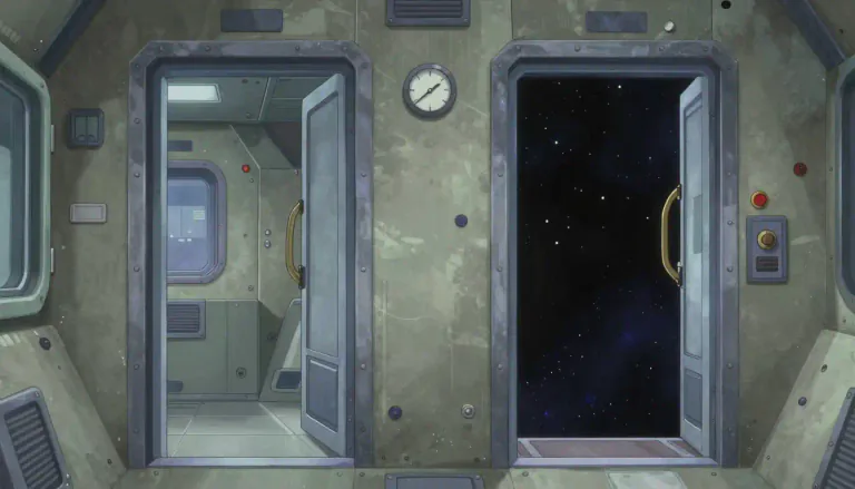 Visual representation of "airlock" - A sealed room with two doors, used for going between places with different pressure levels.