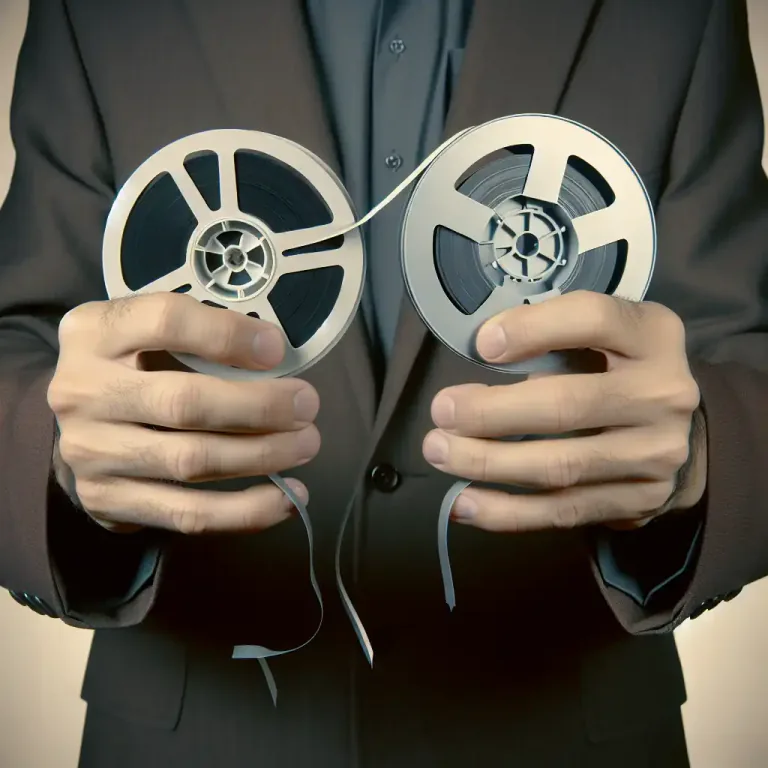 Visual representation of "splice" - Connect (two pieces of film, tape, or similar material) by overlapping and joining their ends.